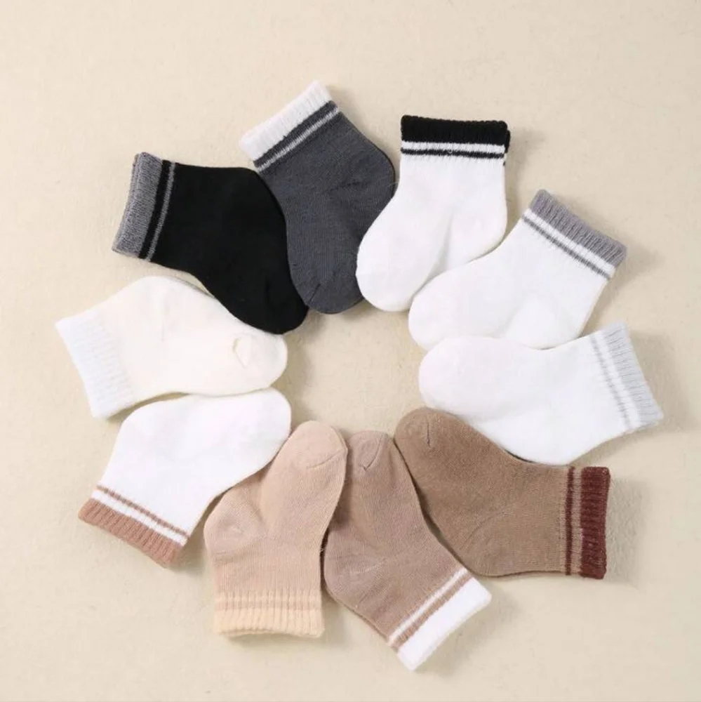 Assorted Neutral Color Toddler Ankle Elastic Socks Set 10 Pairs
